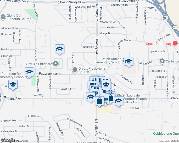 map of restaurants, bars, coffee shops, grocery stores, and more near 1060 Diamond Drive in Santa Maria