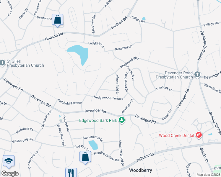 map of restaurants, bars, coffee shops, grocery stores, and more near 106 Leewood Terrace in Greer
