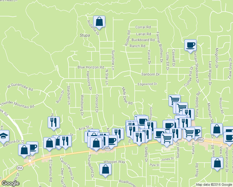 map of restaurants, bars, coffee shops, grocery stores, and more near 15 Cliff View Ct in Sedona