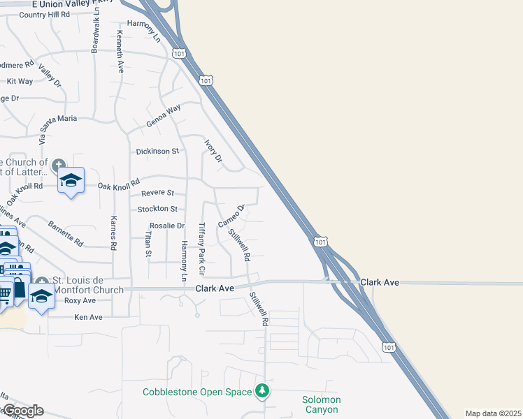 map of restaurants, bars, coffee shops, grocery stores, and more near 4640 Cameo Drive in Santa Maria
