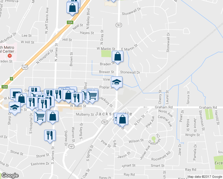 map of restaurants, bars, coffee shops, grocery stores, and more near 209 Poplar St in Jacksonville