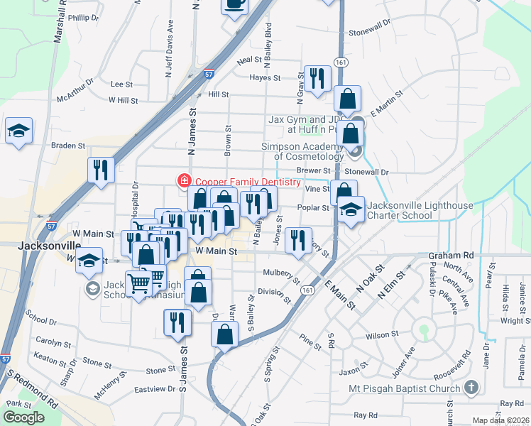 map of restaurants, bars, coffee shops, grocery stores, and more near 216 Jones Street in Jacksonville