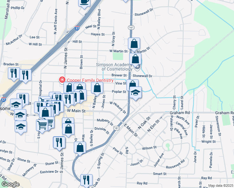map of restaurants, bars, coffee shops, grocery stores, and more near 225 Poplar Street in Jacksonville