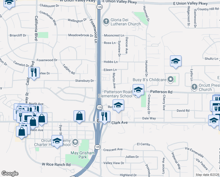 map of restaurants, bars, coffee shops, grocery stores, and more near 193 Patterson Road in Orcutt