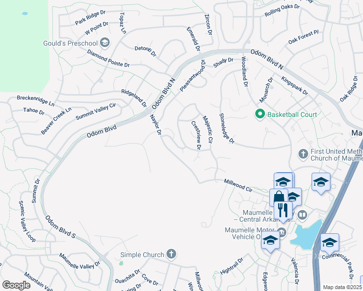 map of restaurants, bars, coffee shops, grocery stores, and more near 198 Majestic Circle in Maumelle
