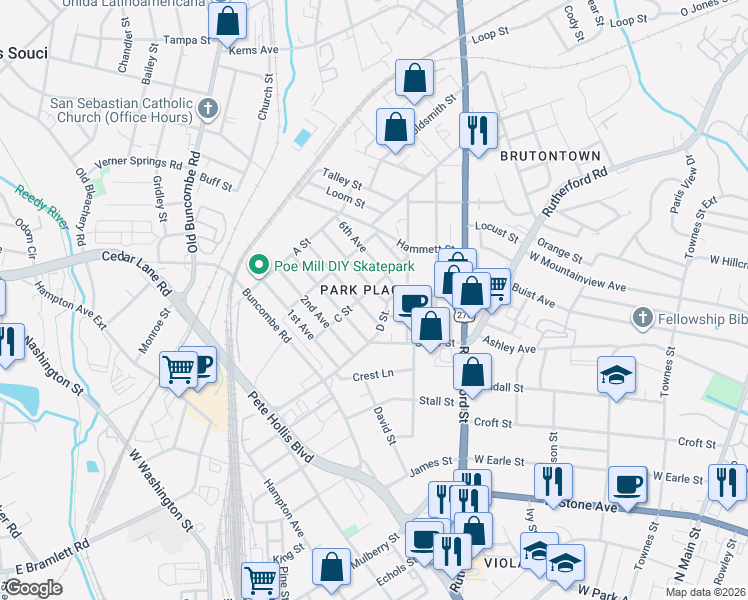 map of restaurants, bars, coffee shops, grocery stores, and more near in Greenville