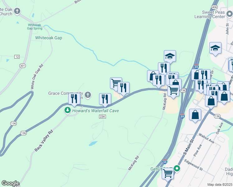 map of restaurants, bars, coffee shops, grocery stores, and more near 4645 Georgia 136 in Trenton