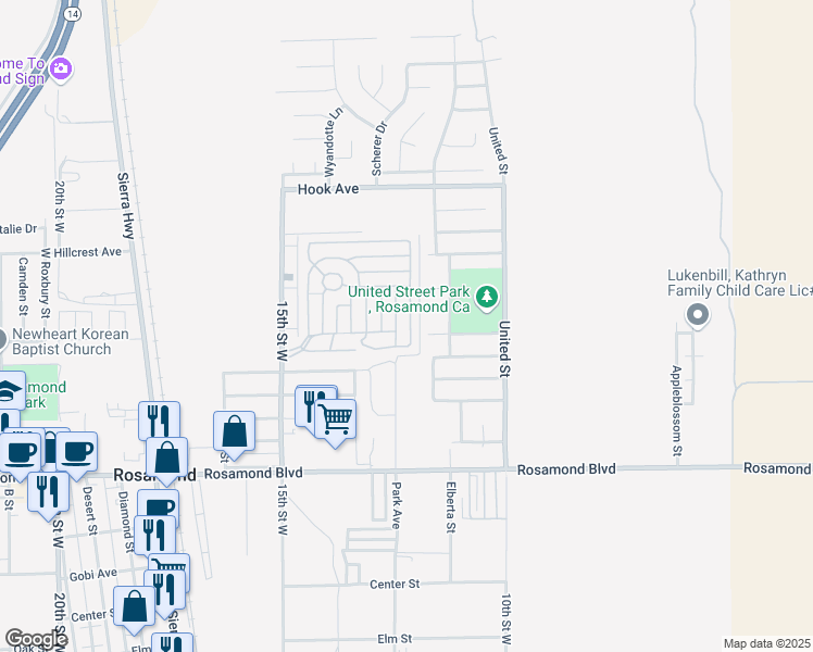 map of restaurants, bars, coffee shops, grocery stores, and more near in Rosamond
