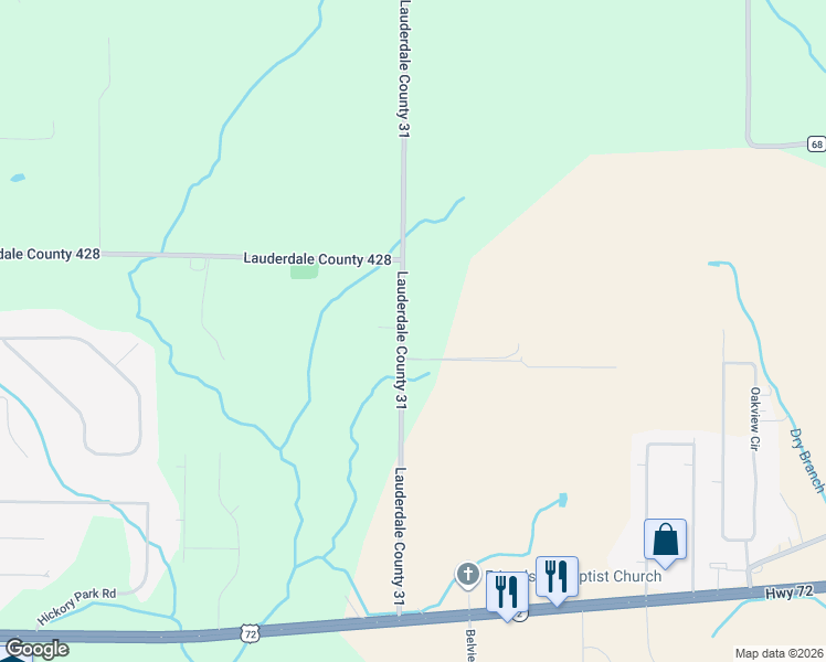 map of restaurants, bars, coffee shops, grocery stores, and more near 4580 County Road 31 in Killen