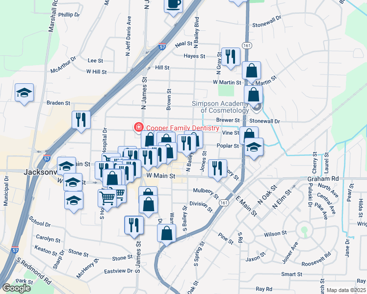 map of restaurants, bars, coffee shops, grocery stores, and more near 509 Poplar Street in Jacksonville