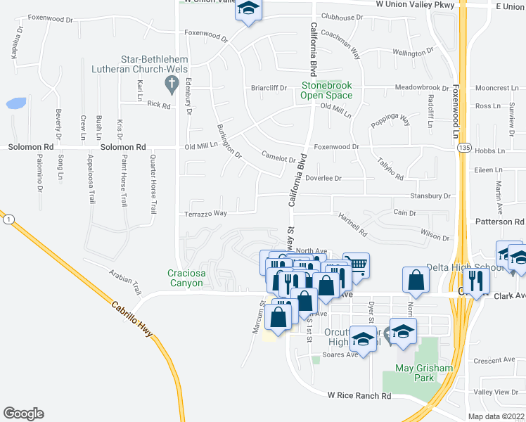 map of restaurants, bars, coffee shops, grocery stores, and more near 4702 Kennington Drive in Santa Maria