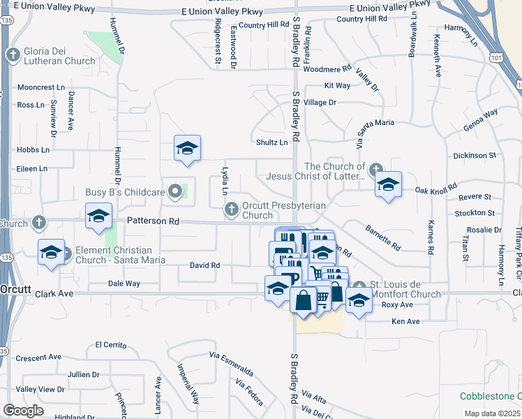map of restaurants, bars, coffee shops, grocery stores, and more near 1012 Diamond Drive in Santa Maria