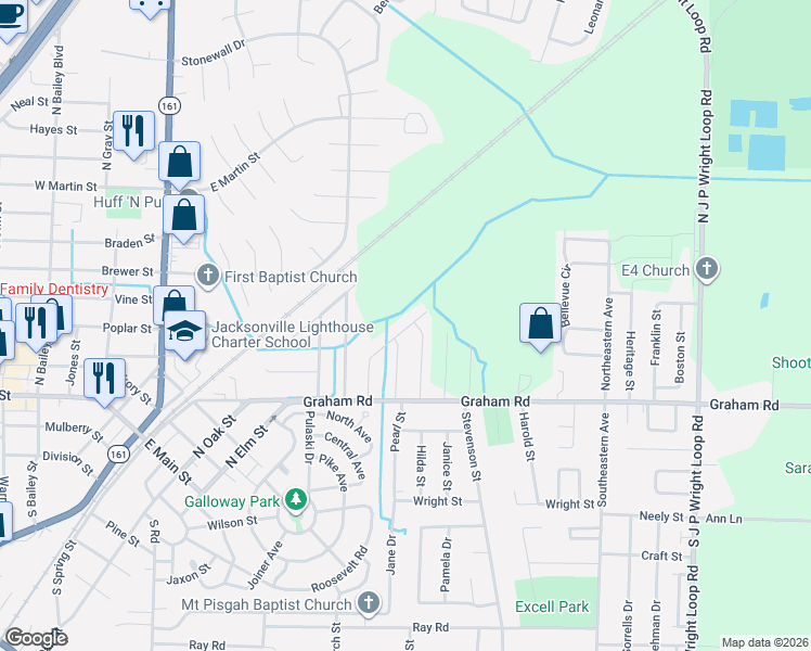 map of restaurants, bars, coffee shops, grocery stores, and more near 401 Westwood Drive in Jacksonville