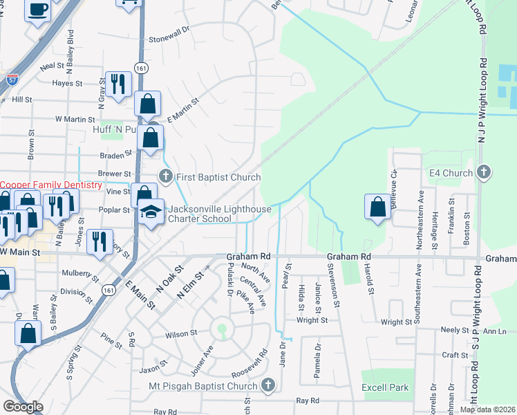 map of restaurants, bars, coffee shops, grocery stores, and more near 209 Westwood Drive in Jacksonville