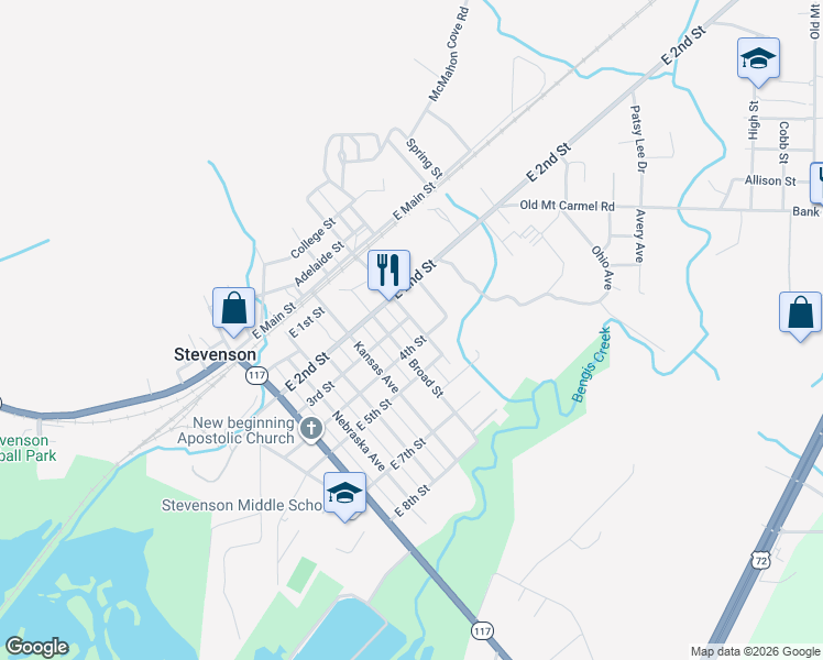 map of restaurants, bars, coffee shops, grocery stores, and more near 507 4th Street in Stevenson