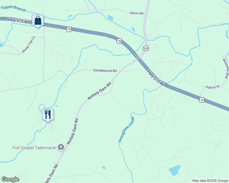 map of restaurants, bars, coffee shops, grocery stores, and more near 520 Byers Road in Blairsville