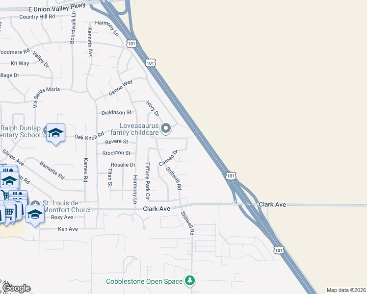 map of restaurants, bars, coffee shops, grocery stores, and more near 4640 Cameo Drive in Santa Maria