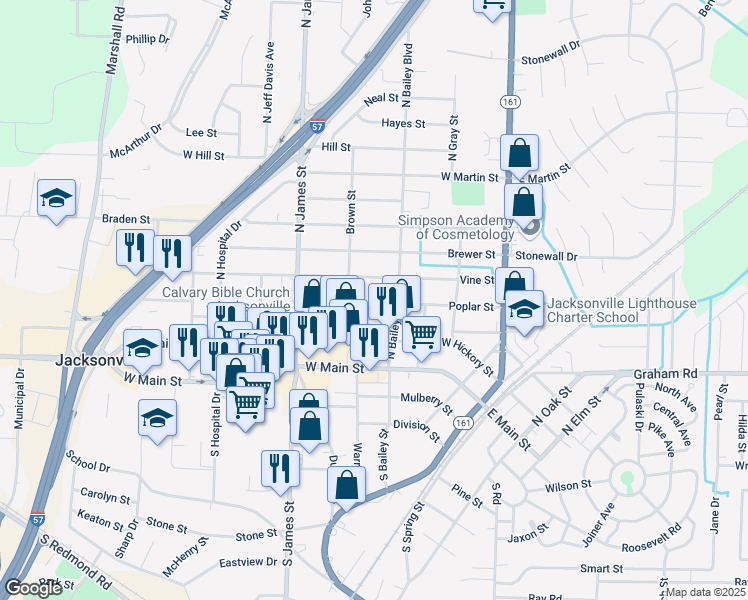 map of restaurants, bars, coffee shops, grocery stores, and more near 512 Poplar Street in Jacksonville