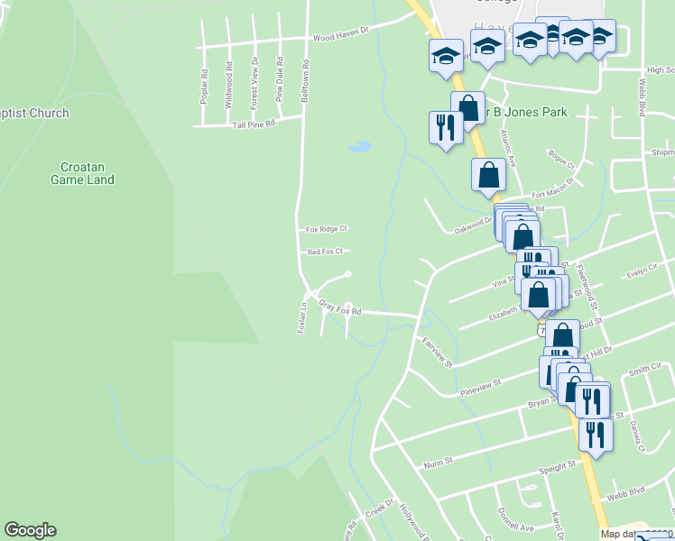 map of restaurants, bars, coffee shops, grocery stores, and more near 431 Foxhunt Lane in Havelock