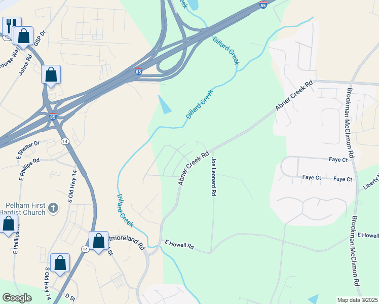 map of restaurants, bars, coffee shops, grocery stores, and more near 625 Abner Creek Road in Greer