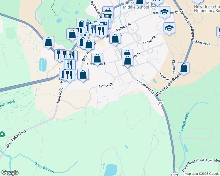 map of restaurants, bars, coffee shops, grocery stores, and more near 8 James Drive in Blairsville
