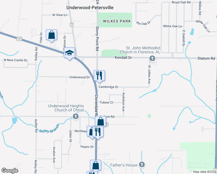 map of restaurants, bars, coffee shops, grocery stores, and more near Cambridge Drive in Florence