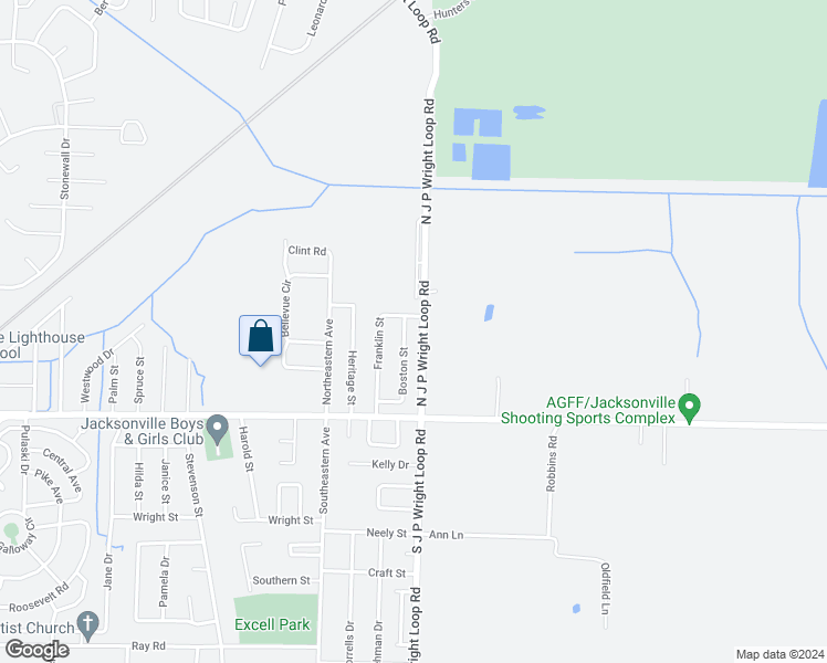 map of restaurants, bars, coffee shops, grocery stores, and more near 404 Boston Street in Jacksonville