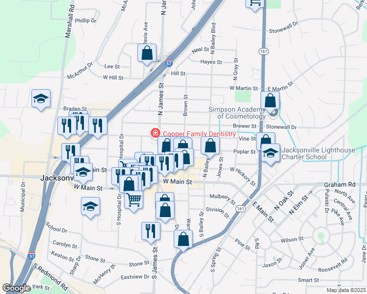 map of restaurants, bars, coffee shops, grocery stores, and more near 700 Poplar Street in Jacksonville