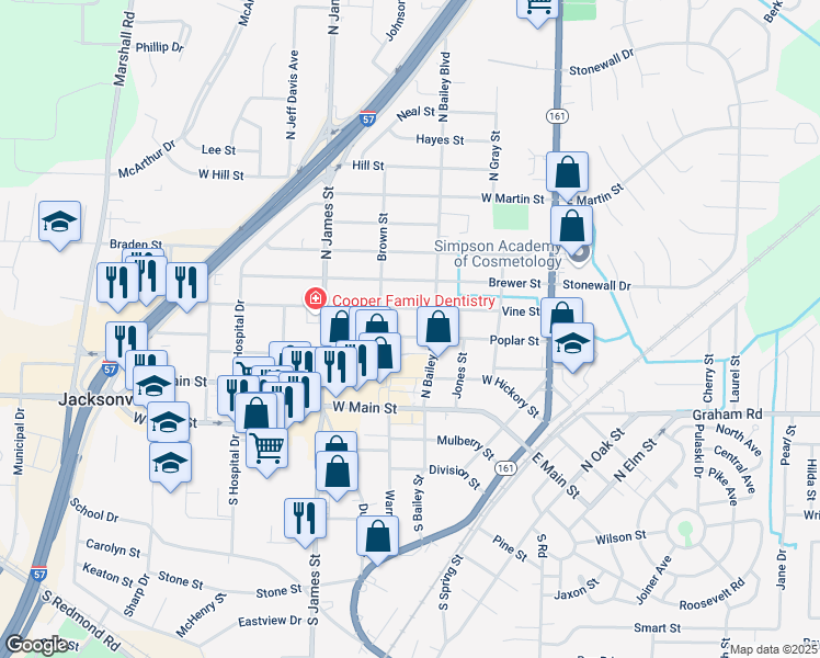 map of restaurants, bars, coffee shops, grocery stores, and more near 509 Poplar Street in Jacksonville