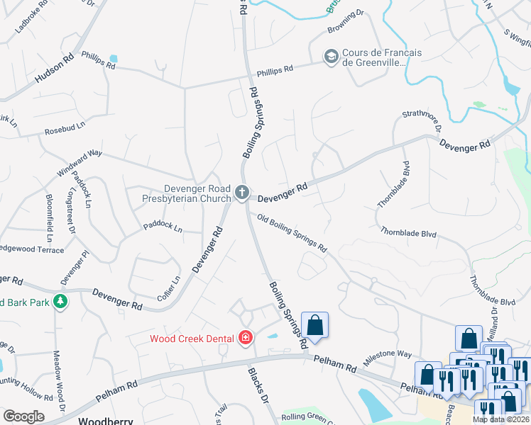 map of restaurants, bars, coffee shops, grocery stores, and more near 23776 Boiling Springs Road in Greer