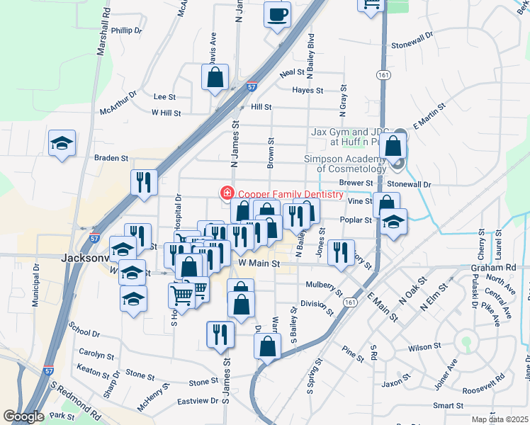 map of restaurants, bars, coffee shops, grocery stores, and more near 701 Poplar Street in Jacksonville