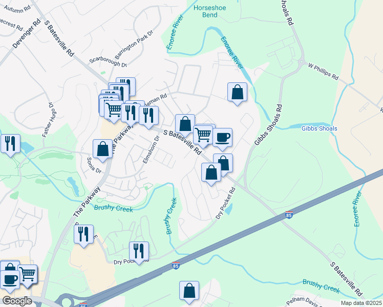 map of restaurants, bars, coffee shops, grocery stores, and more near 2 Sunbelt Court in Greer