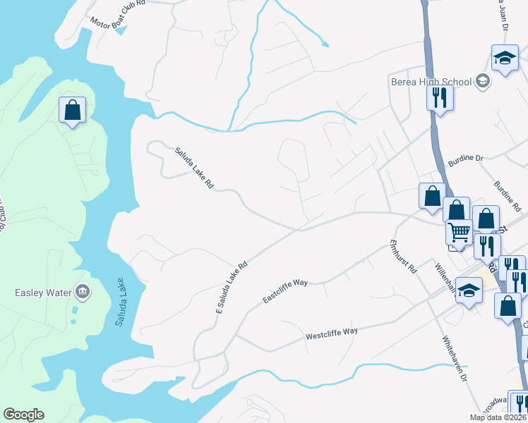 map of restaurants, bars, coffee shops, grocery stores, and more near 1124 Saluda Lake Road in Greenville