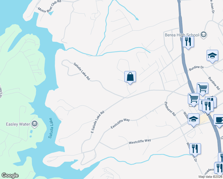 map of restaurants, bars, coffee shops, grocery stores, and more near 1124 Saluda Lake Road in Greenville