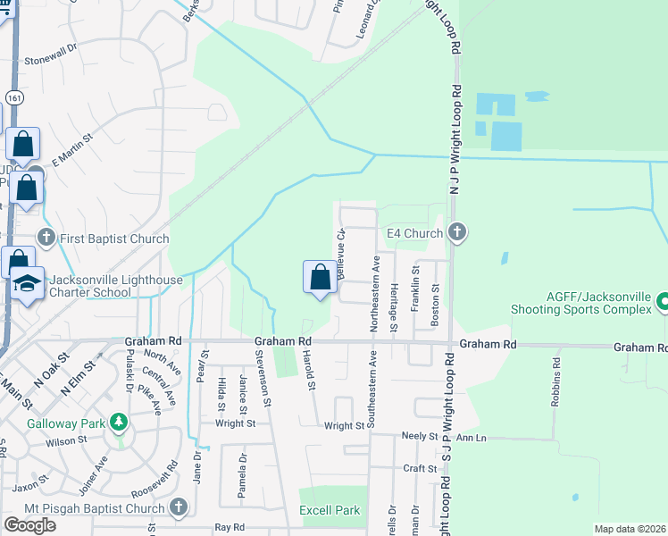 map of restaurants, bars, coffee shops, grocery stores, and more near 212 Bellevue Circle in Jacksonville