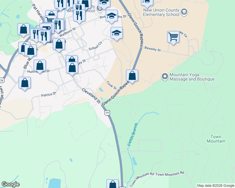 map of restaurants, bars, coffee shops, grocery stores, and more near 301-709 Foxwood Drive in Blairsville