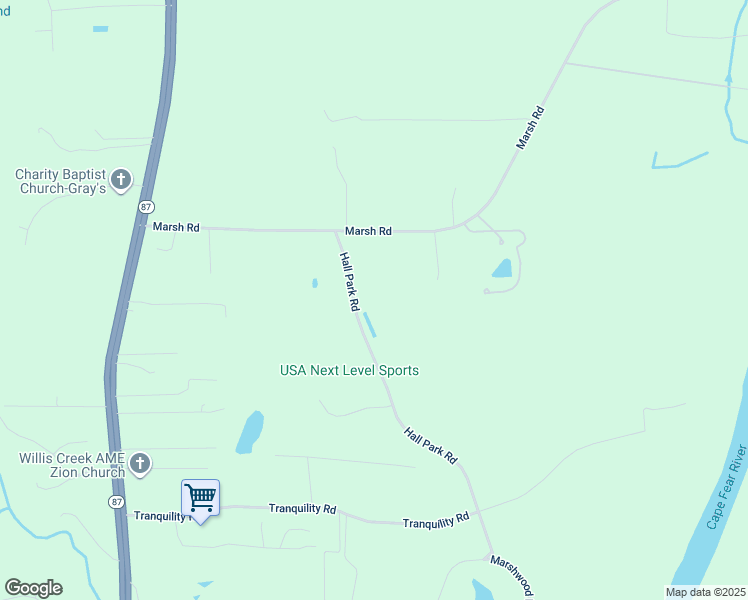 map of restaurants, bars, coffee shops, grocery stores, and more near 5995 Hall Park Road in Fayetteville