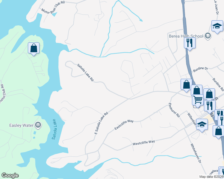 map of restaurants, bars, coffee shops, grocery stores, and more near 1124 Saluda Lake Road in Greenville