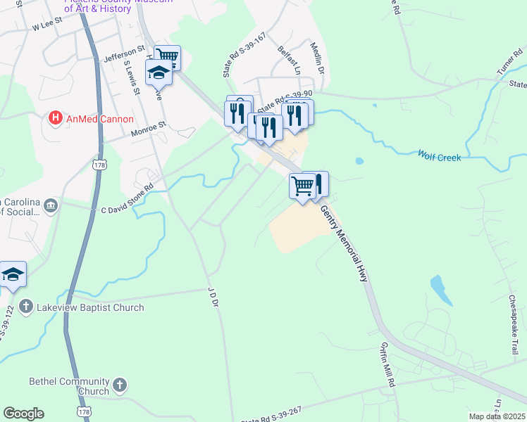 map of restaurants, bars, coffee shops, grocery stores, and more near 138 Dodgens Drive in Pickens
