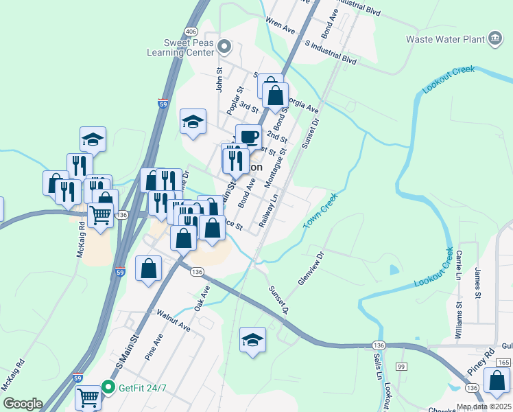 map of restaurants, bars, coffee shops, grocery stores, and more near 93 Bond Street in Trenton