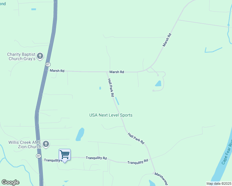 map of restaurants, bars, coffee shops, grocery stores, and more near 5995 Hall Park Road in Fayetteville