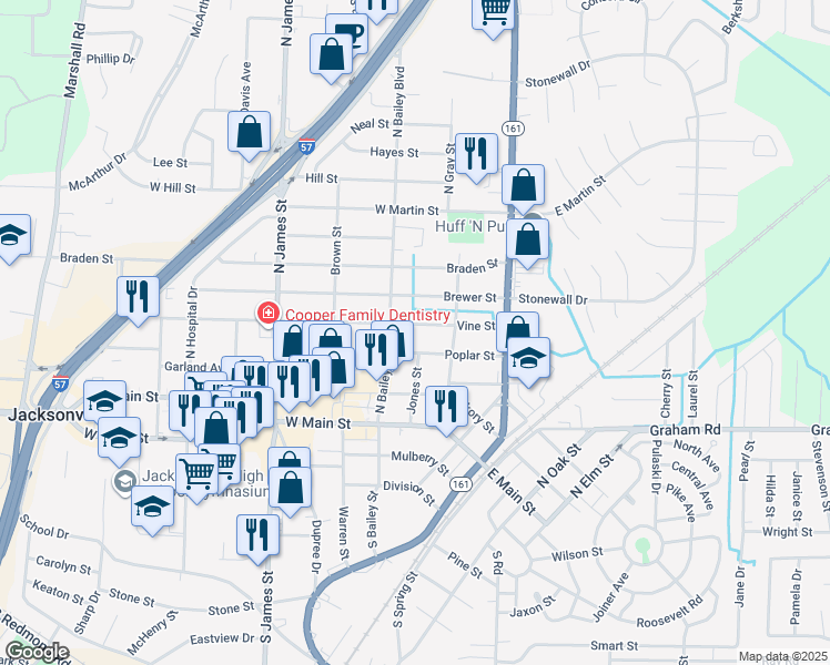 map of restaurants, bars, coffee shops, grocery stores, and more near 404 Vine Street in Jacksonville