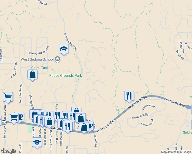 map of restaurants, bars, coffee shops, grocery stores, and more near 114 Calle Marguerite in Sedona
