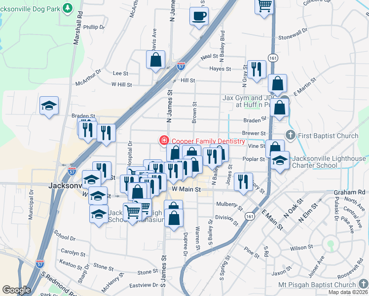 map of restaurants, bars, coffee shops, grocery stores, and more near 700 Vine Street in Jacksonville