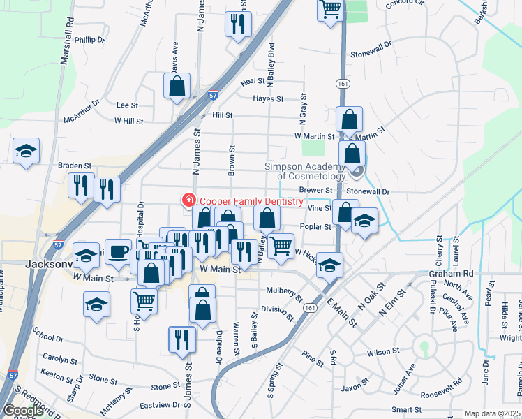 map of restaurants, bars, coffee shops, grocery stores, and more near 312 South Bailey Street in Jacksonville
