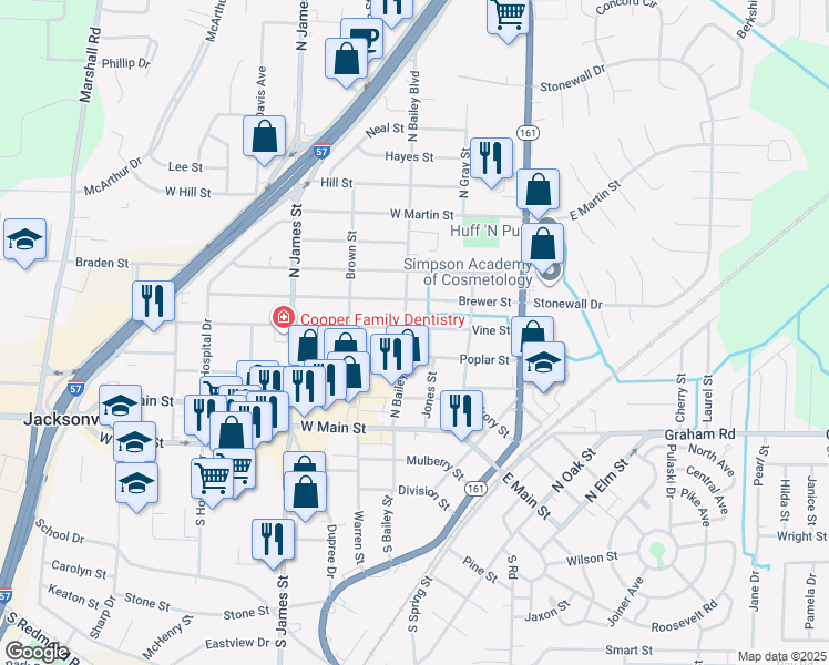 map of restaurants, bars, coffee shops, grocery stores, and more near 404 Vine Street in Jacksonville