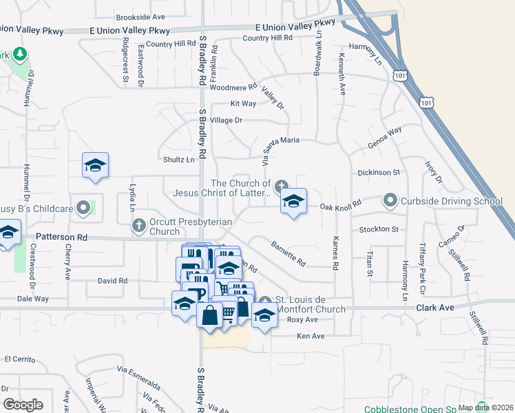 map of restaurants, bars, coffee shops, grocery stores, and more near 4620 Via Nina in Santa Maria