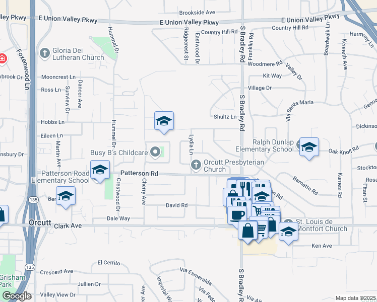 map of restaurants, bars, coffee shops, grocery stores, and more near 4645 Lydia Lane in Santa Maria