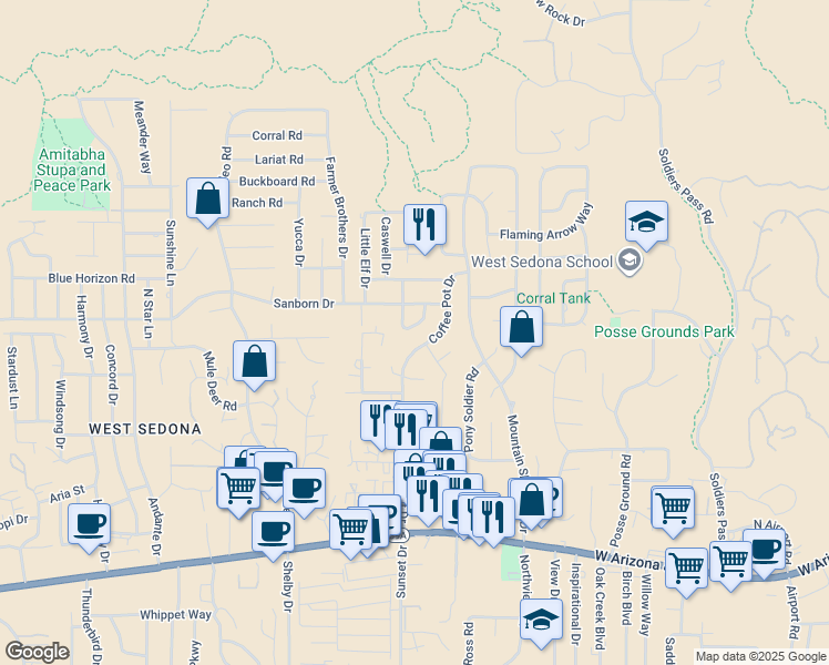 map of restaurants, bars, coffee shops, grocery stores, and more near 60 Coffee Cup Drive in Sedona