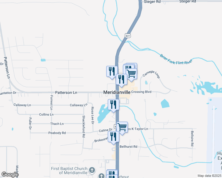 map of restaurants, bars, coffee shops, grocery stores, and more near 12275 U.S. 231 in Meridianville